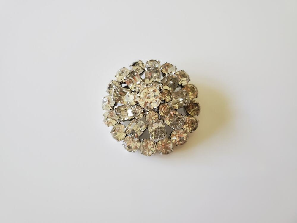 Vintage Round Clear Rhinestone Dome Brooch
